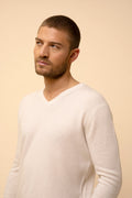 Pull Col V  Walt - 100% Cachemire 2 Fils - Ivoire - Homme