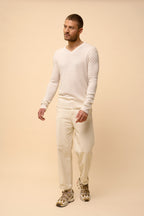 Pull Col V  Walt - 100% Cachemire 2 Fils - Ivoire - Homme