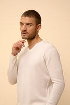 Pull Col V  Walt - 100% Cachemire 2 Fils - Ivoire - Homme