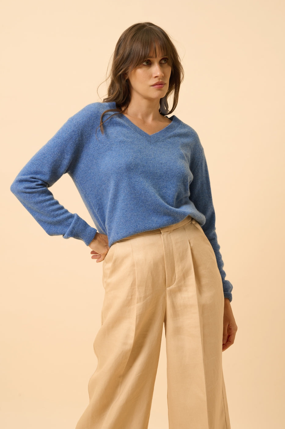 Pull Col V - Nora - Bleu Denim
