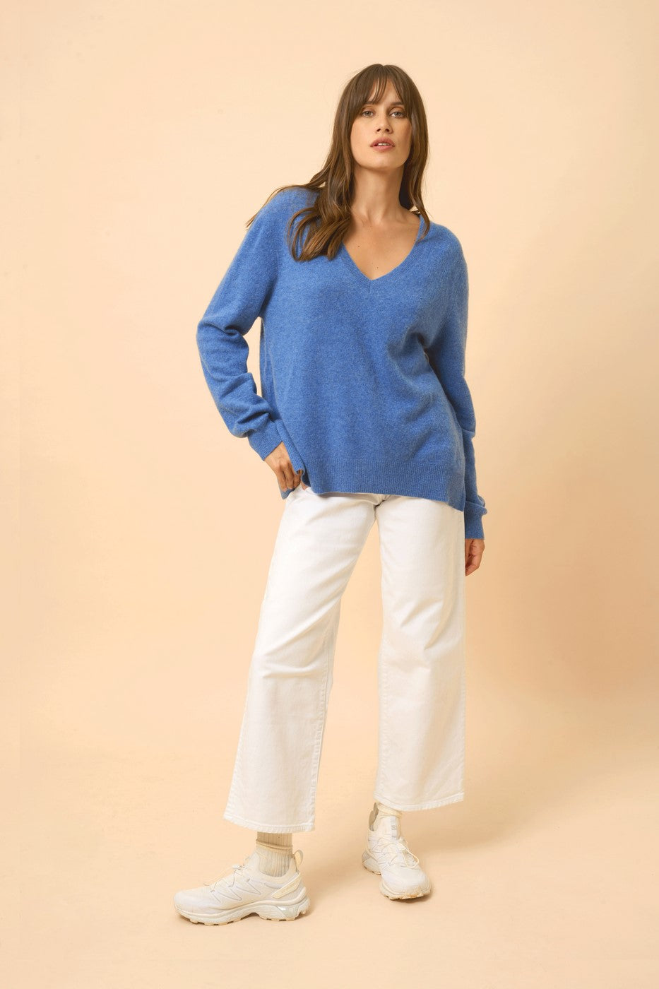 Jersey Cuello V Delantero y Trasero - Opal - Azul Denim