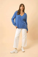 Pull Col V Devant Et Dos - Opal - Bleu Denim