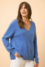 Jersey Cuello V Delantero y Trasero - Opal - Azul Denim