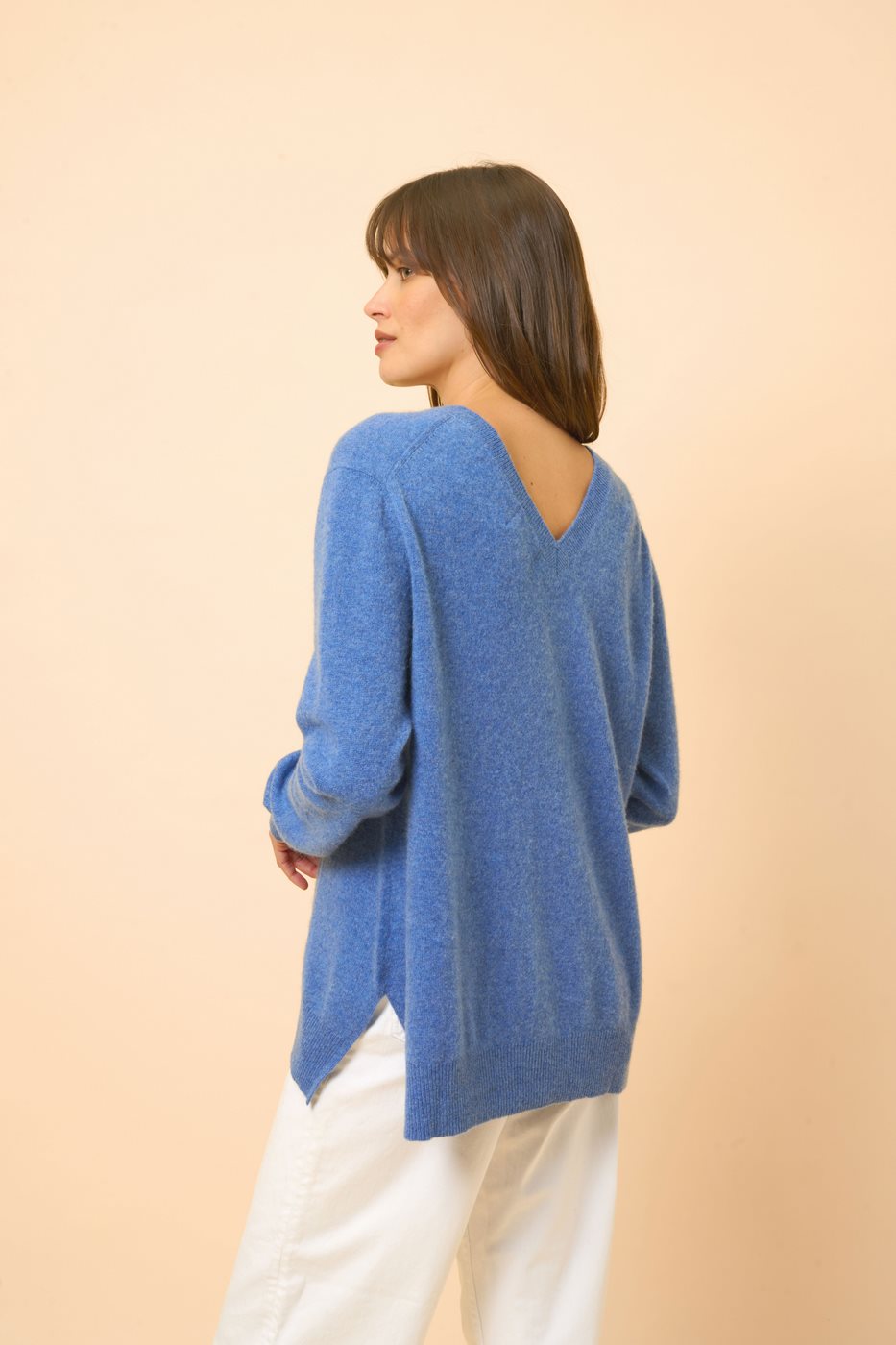 Jersey Cuello V Delantero y Trasero - Opal - Azul Denim