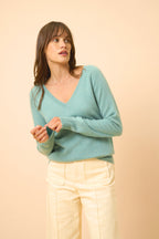 V-Neck Jumper - Phoebe - Green Marl