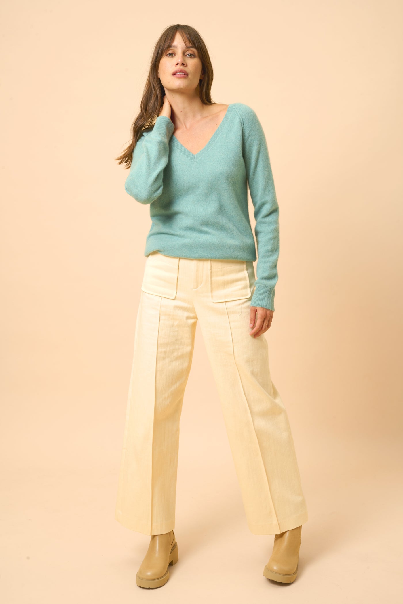 V-Neck Jumper - Phoebe - Green Marl