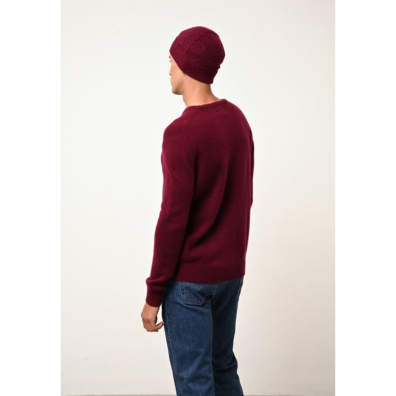 Just Cashmere - Bonnet Cleo Bordeaux, 100% Cachemire, 4 Fils, Torsade - Mixte