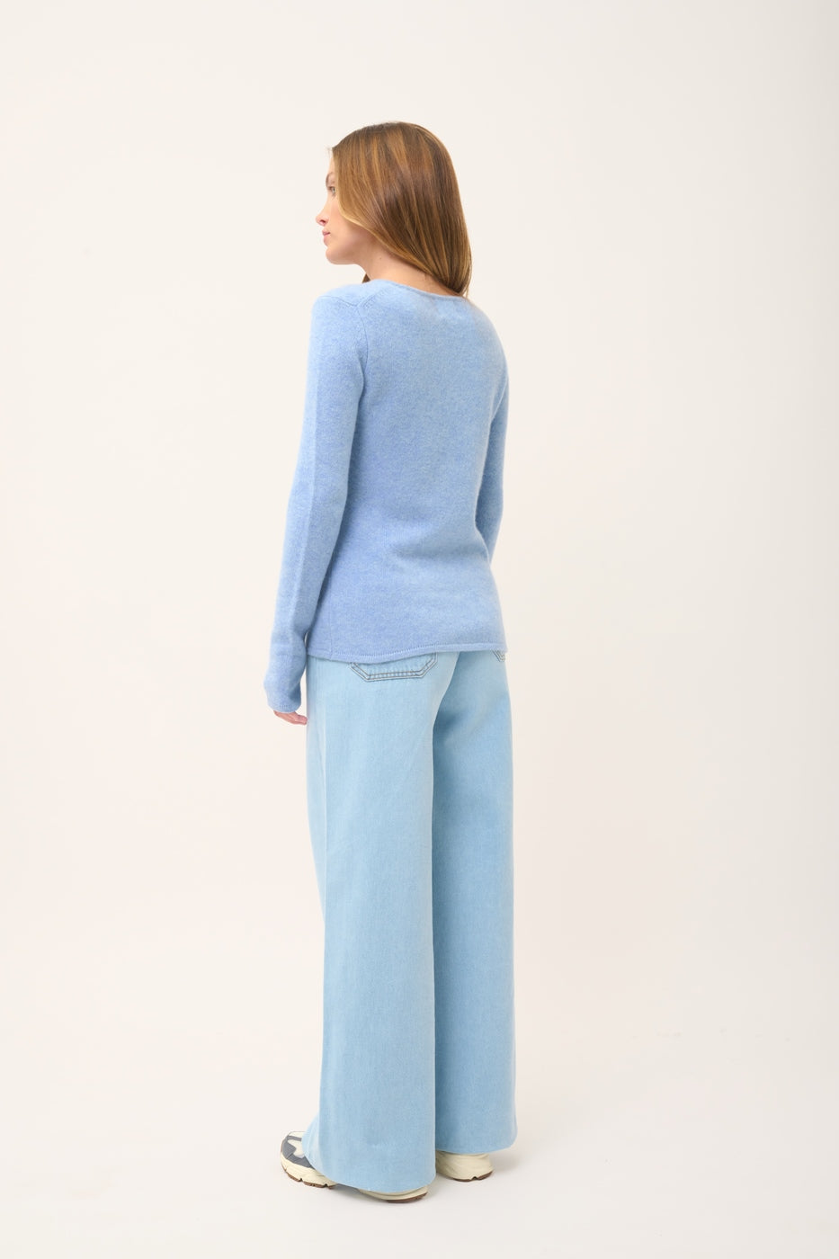 Pull Col Rond 4 Fils - Joyce - Bleu Ciel Chiné