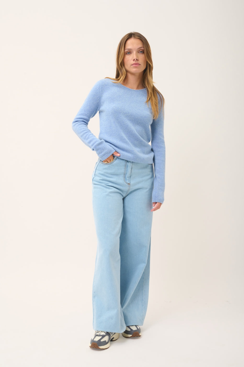 Pull Col Rond 4 Fils - Joyce - Bleu Ciel Chiné
