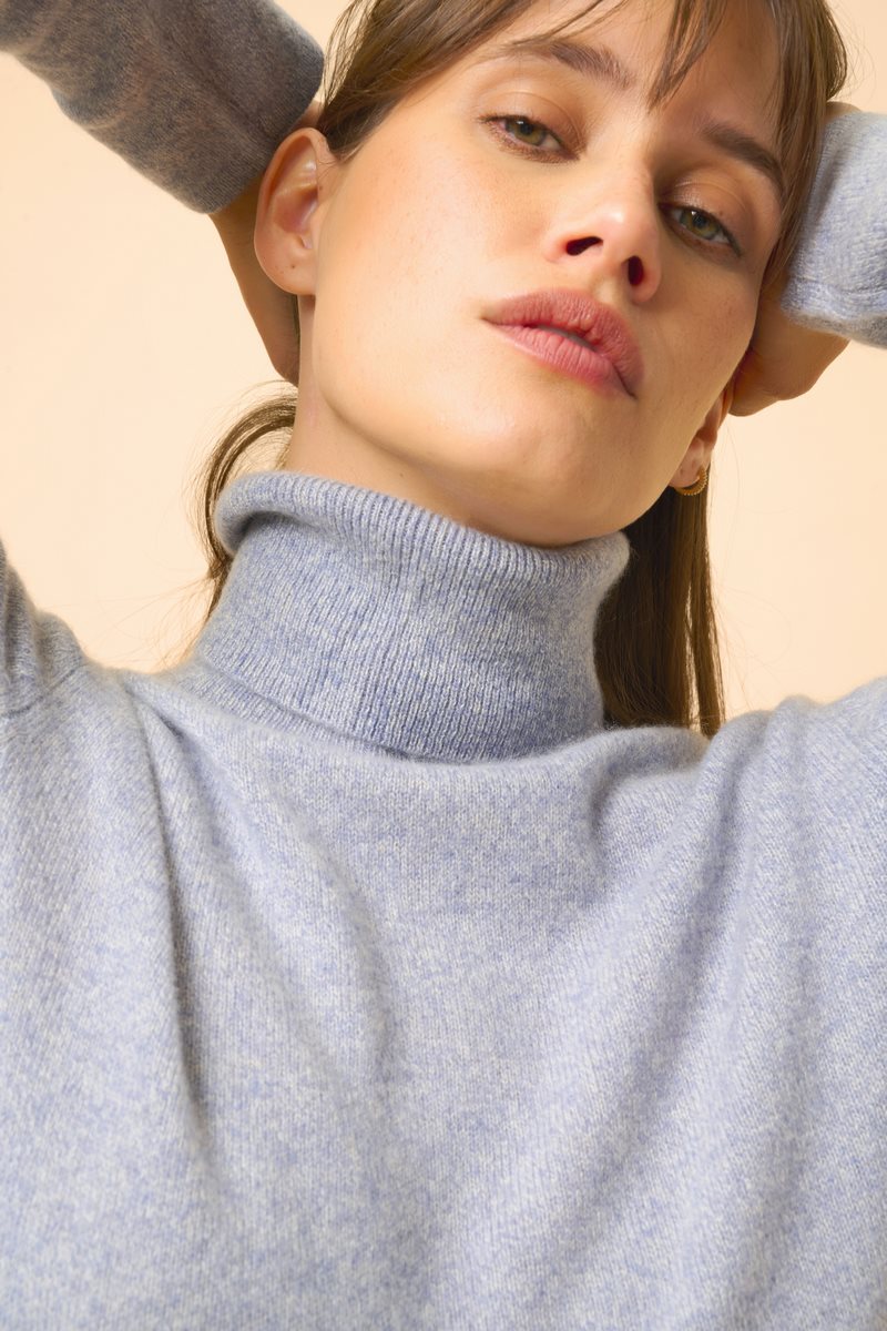Pull Col Roulé - Ava - Bleu Ivoire