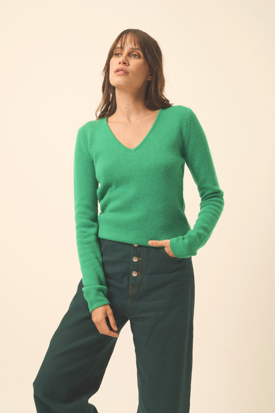 4-Ply V-Neck Jumper - Abby - Mint