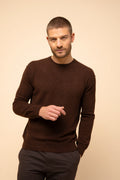 Round Neck Sweater-Noe-100% Cashmere, 2 Yarns-Coffee-Men