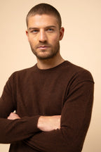 Round Neck Sweater-Noe-100% Cashmere, 2 Yarns-Coffee-Men