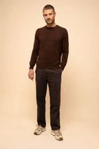 Round Neck Sweater-Noe-100% Cashmere, 2 Yarns-Coffee-Men
