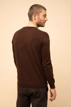 Round Neck Sweater-Noe-100% Cashmere, 2 Yarns-Coffee-Men