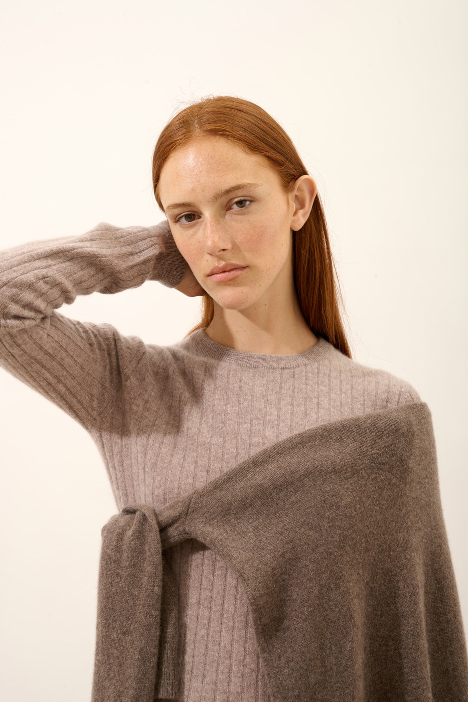 Round Neck Jumper - Avana - Caribou Chiné
