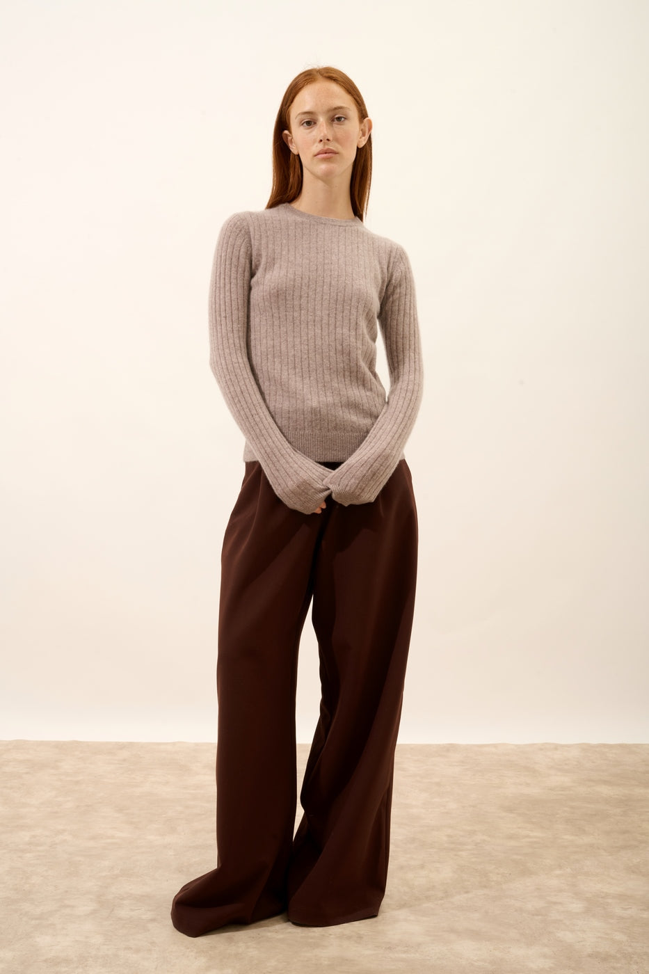 Round Neck Jumper - Avana - Caribou Chiné