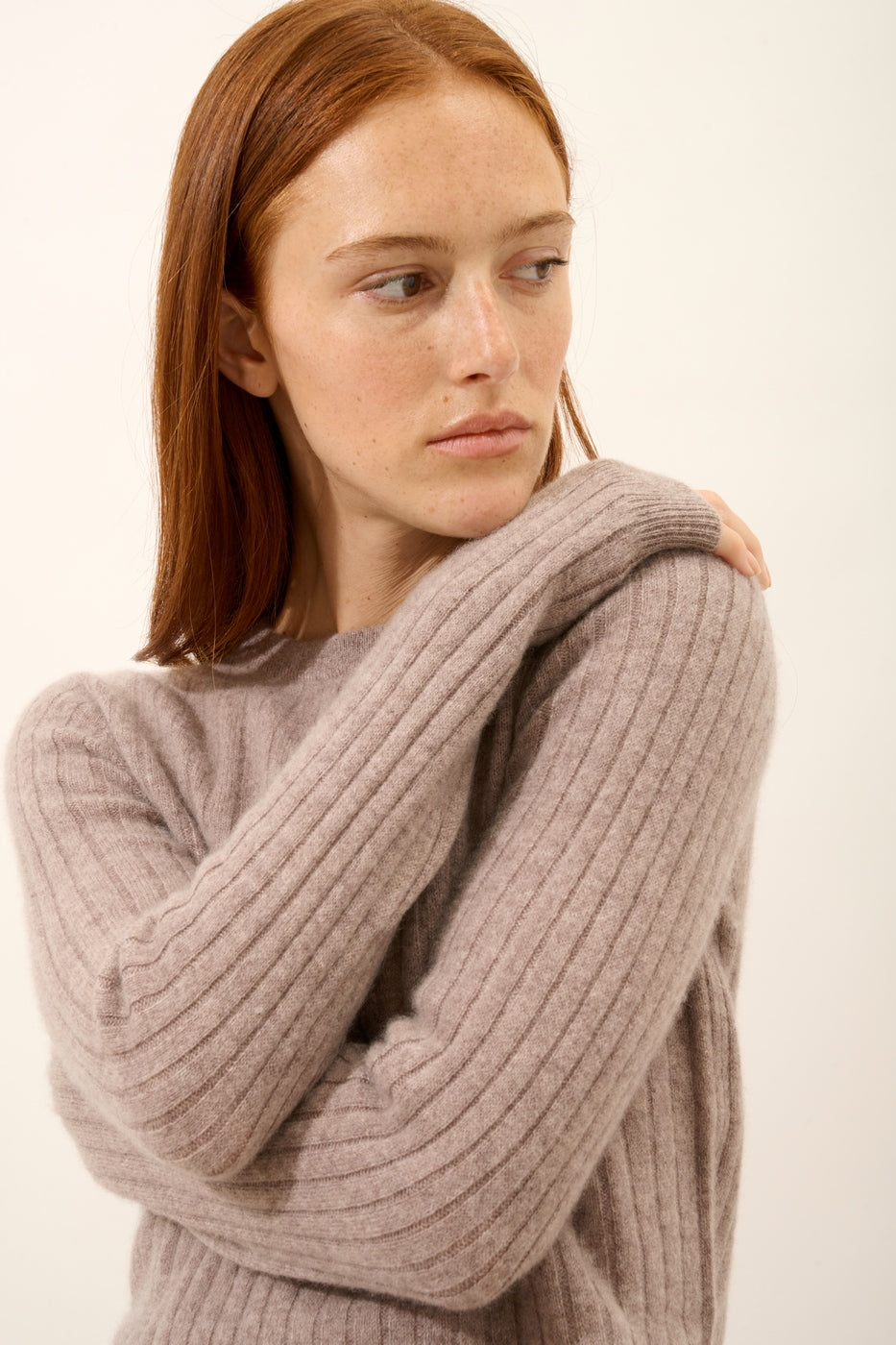 Round Neck Jumper - Avana - Caribou Chiné