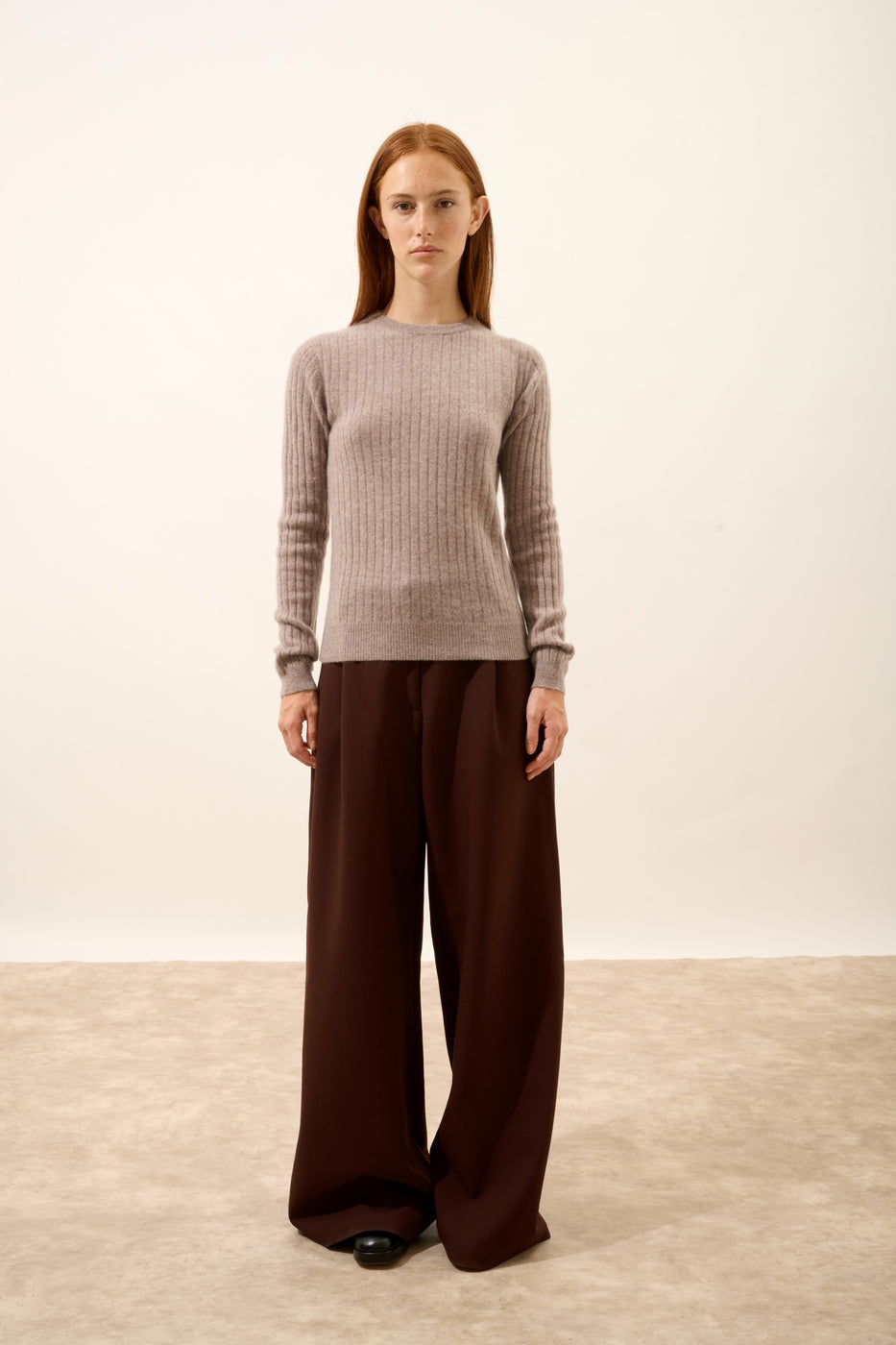 Round Neck Jumper - Avana - Caribou Chiné