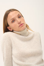 Four-Ply Roll-Neck Jumper - June - Mottled Pearl Grey