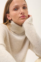 Four-Ply Roll-Neck Jumper - June - Mottled Pearl Grey