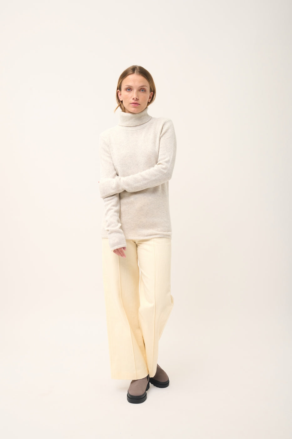 Four-Ply Roll-Neck Jumper - June - Mottled Pearl Grey
