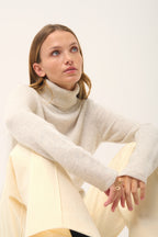 Four-Ply Roll-Neck Jumper - June - Mottled Pearl Grey