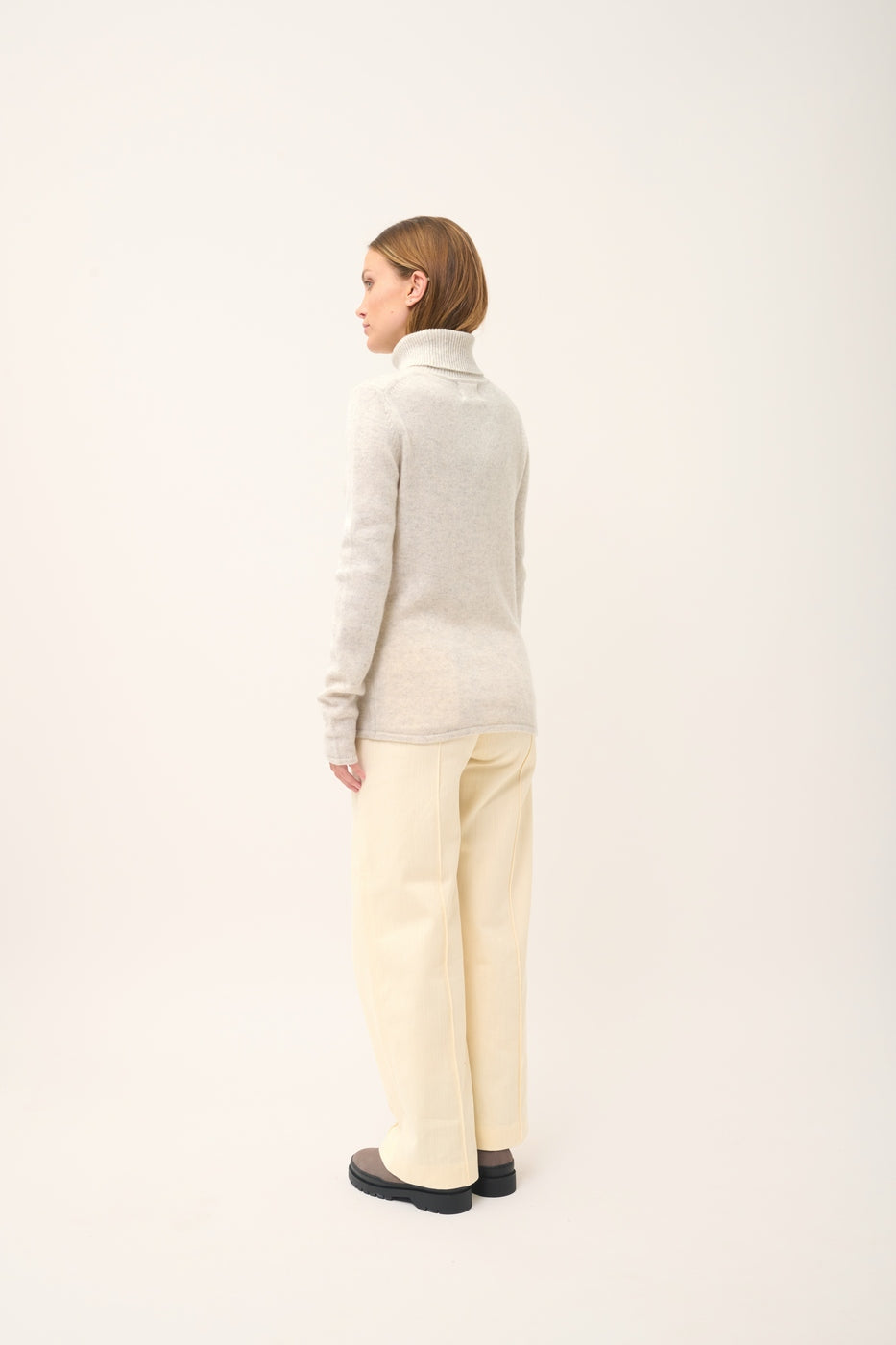 Four-Ply Roll-Neck Jumper - June - Mottled Pearl Grey