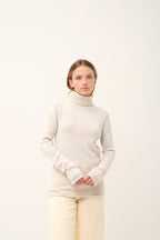 Four-Ply Roll-Neck Jumper - June - Mottled Pearl Grey