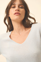 Pull Col V  Joan - 100% Cachemire 2 Fils - Givre - Femme