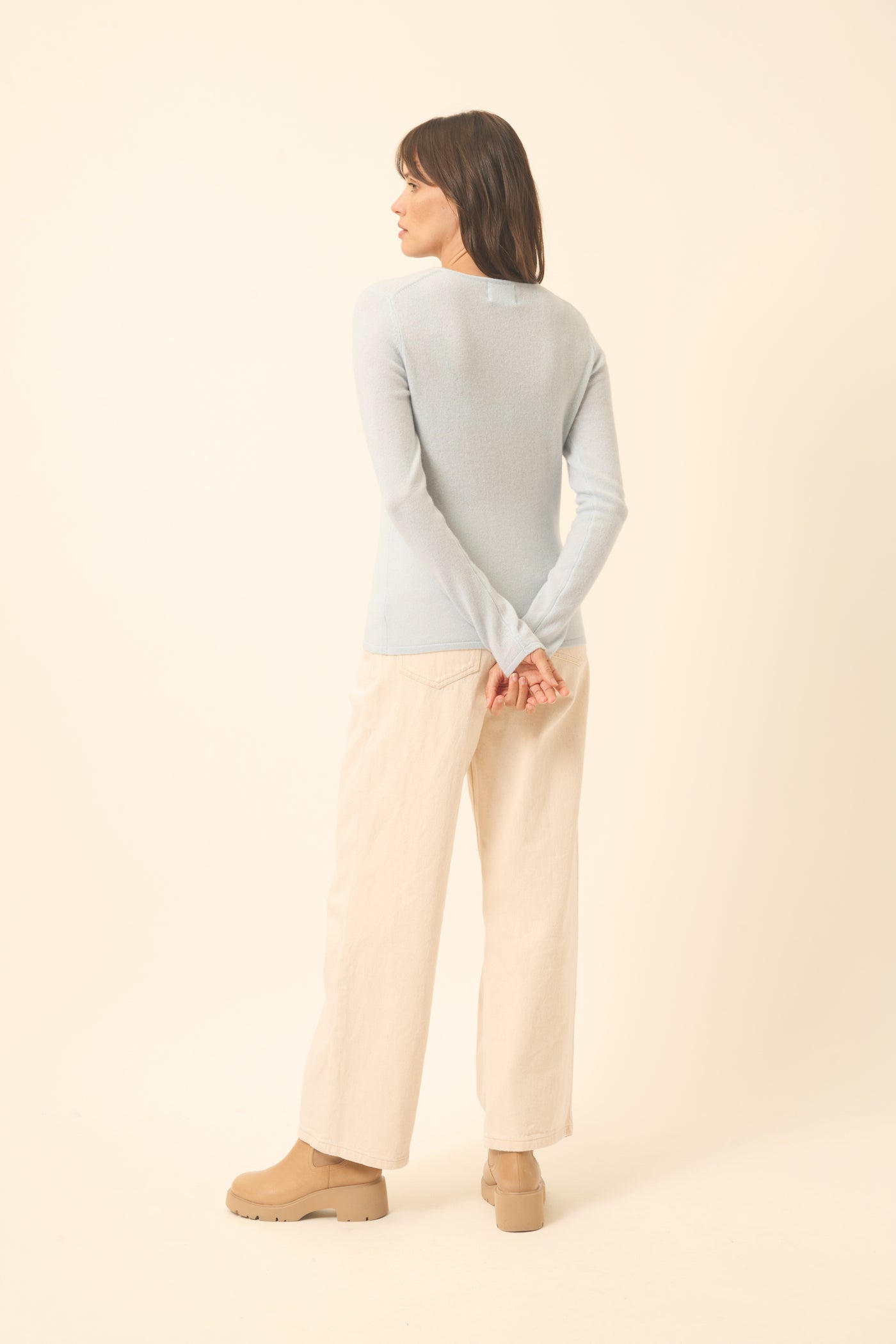 Pull Col V  Joan - 100% Cachemire 2 Fils - Givre - Femme
