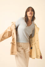 Pull Col V  Joan - 100% Cachemire 2 Fils - Givre - Femme
