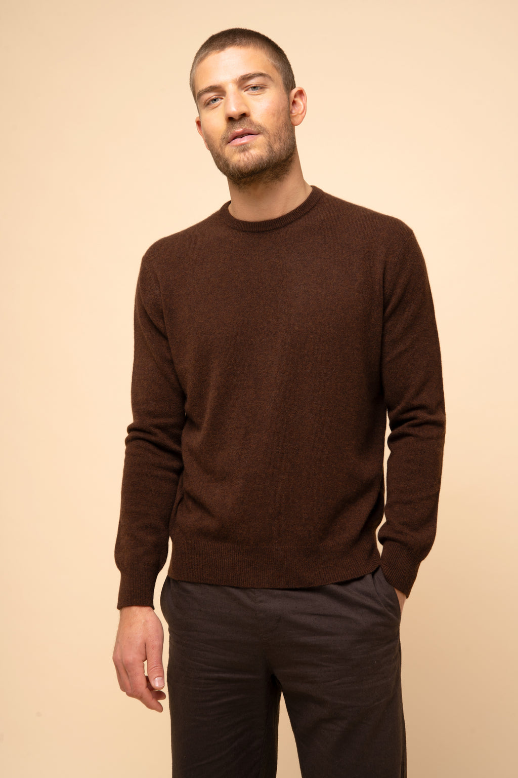 Just Cashmere - Jersey de Cuello Redondo - Howard - Café