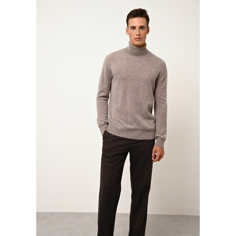 Just Cashmere - Pull Col Roulé Connor Caribou Chiné, 100% Cachemire, 2 Fils, Jersey - Homme