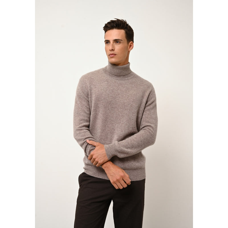 Just Cashmere - Pull Col Roulé Connor Caribou Chiné, 100% Cachemire, 2 Fils, Jersey - Homme