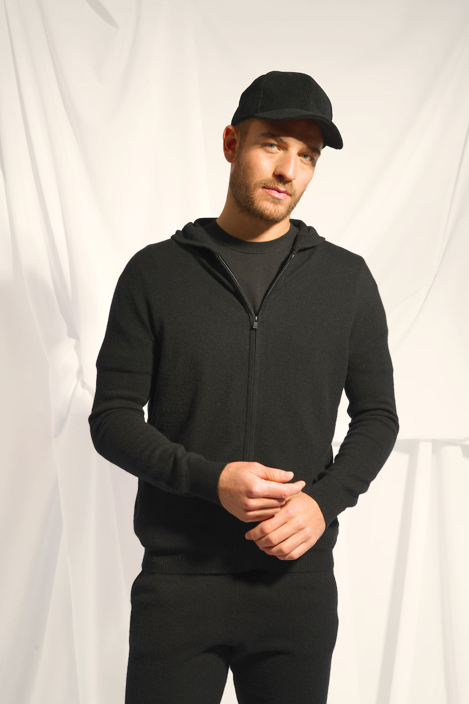 Zipped Hooded Cardigan - Elliot - Black