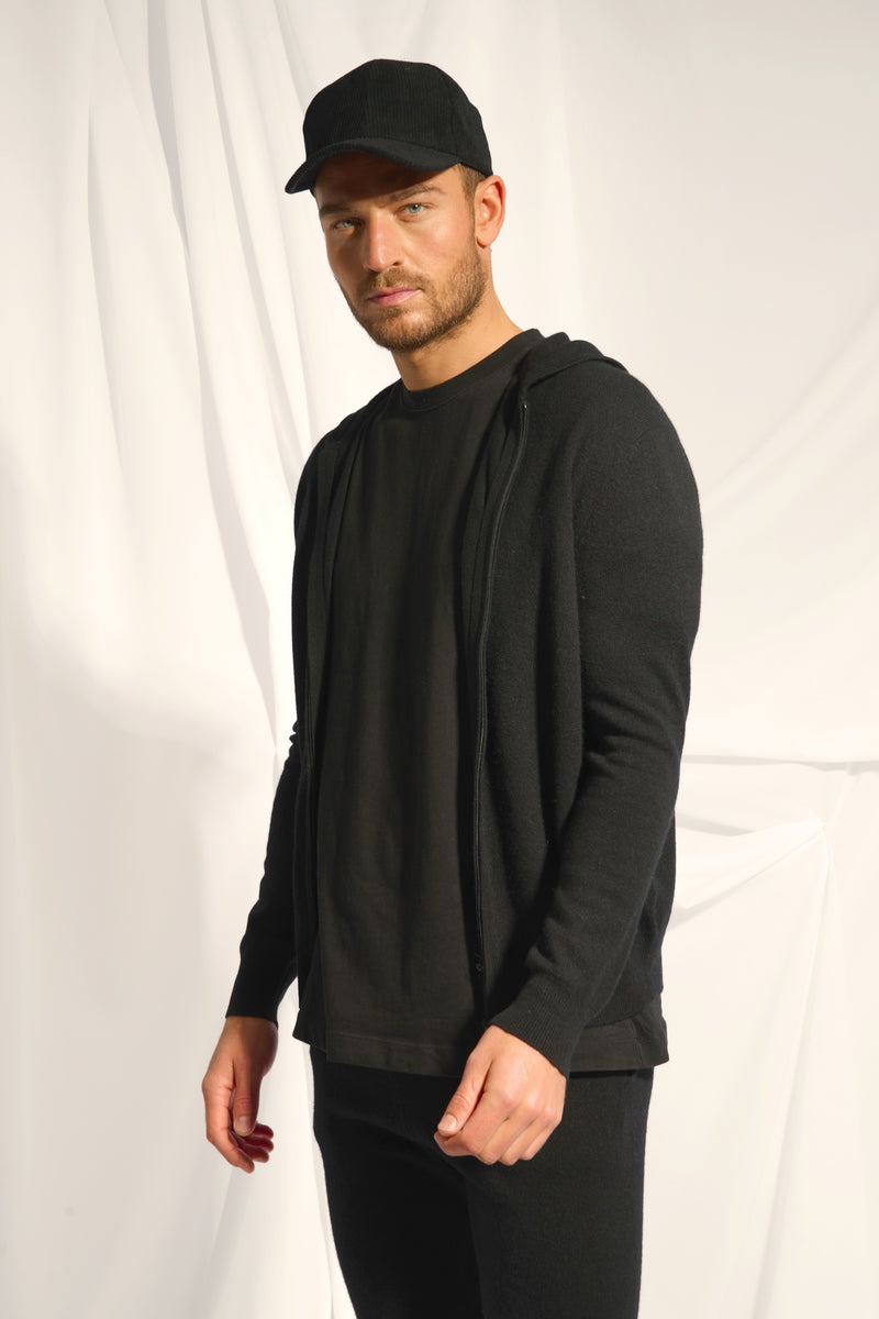 Zipped Hooded Cardigan - Elliot - Black