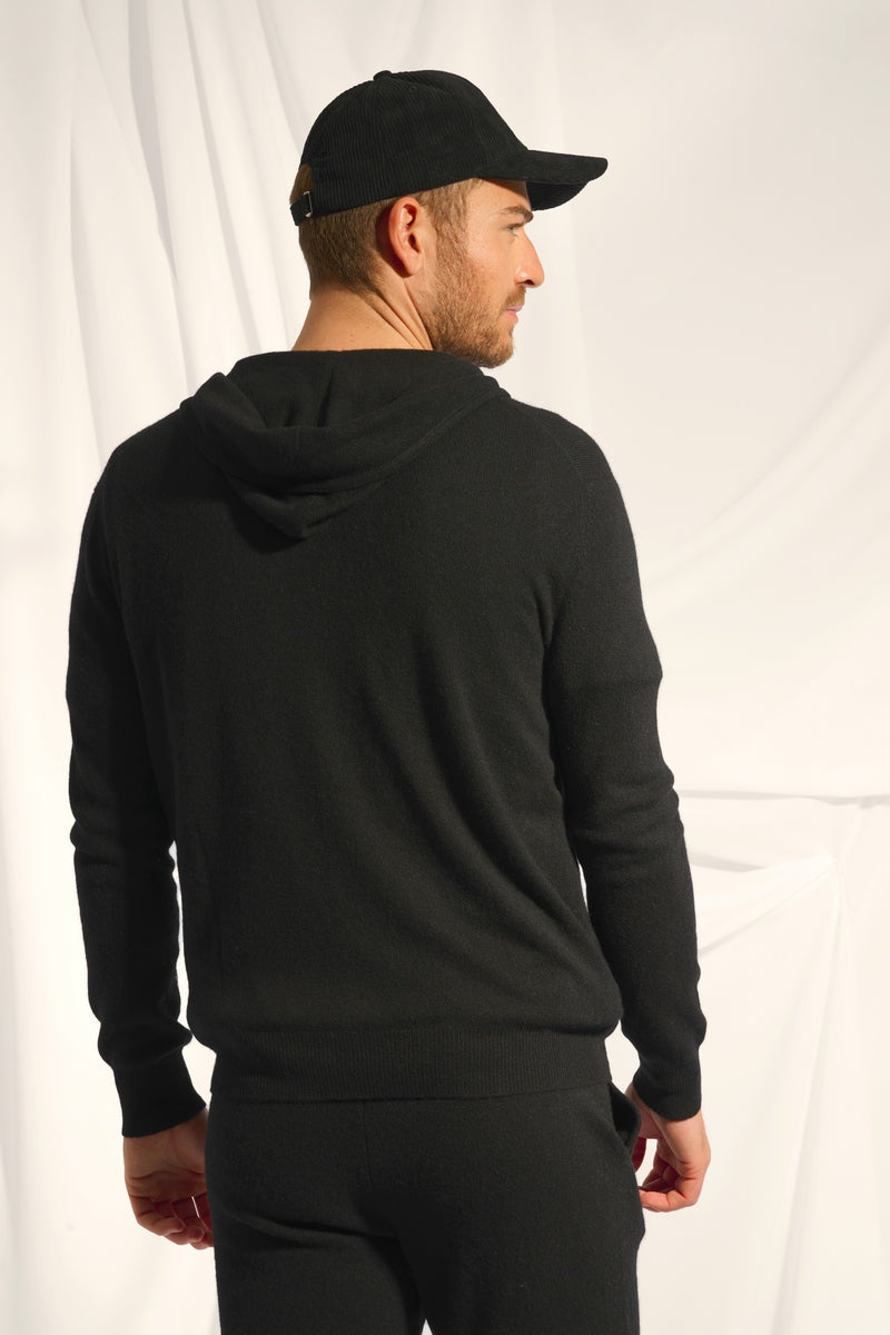 Zipped Hooded Cardigan - Elliot - Black