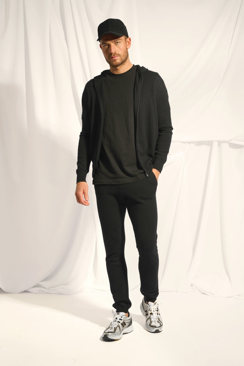 Zipped Hooded Cardigan - Elliot - Black