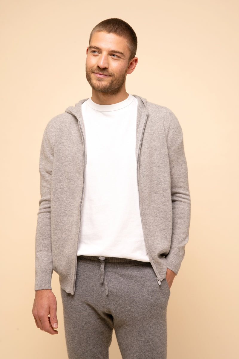 Hooded Zip Cardigan - Elliot - Marl Cloud