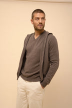 Zip-Up Hooded Cardigan - Elliot - Mottled Taupe