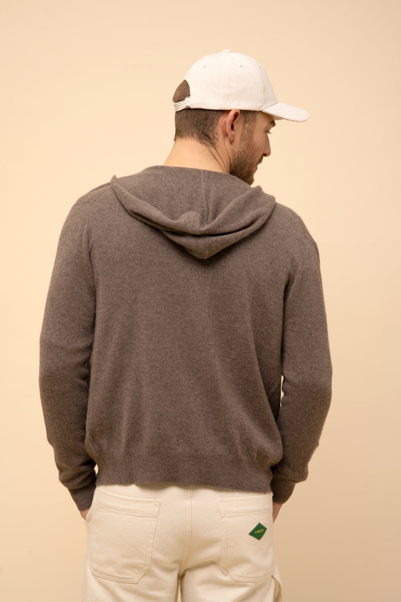 Zip-Up Hooded Cardigan - Elliot - Mottled Taupe