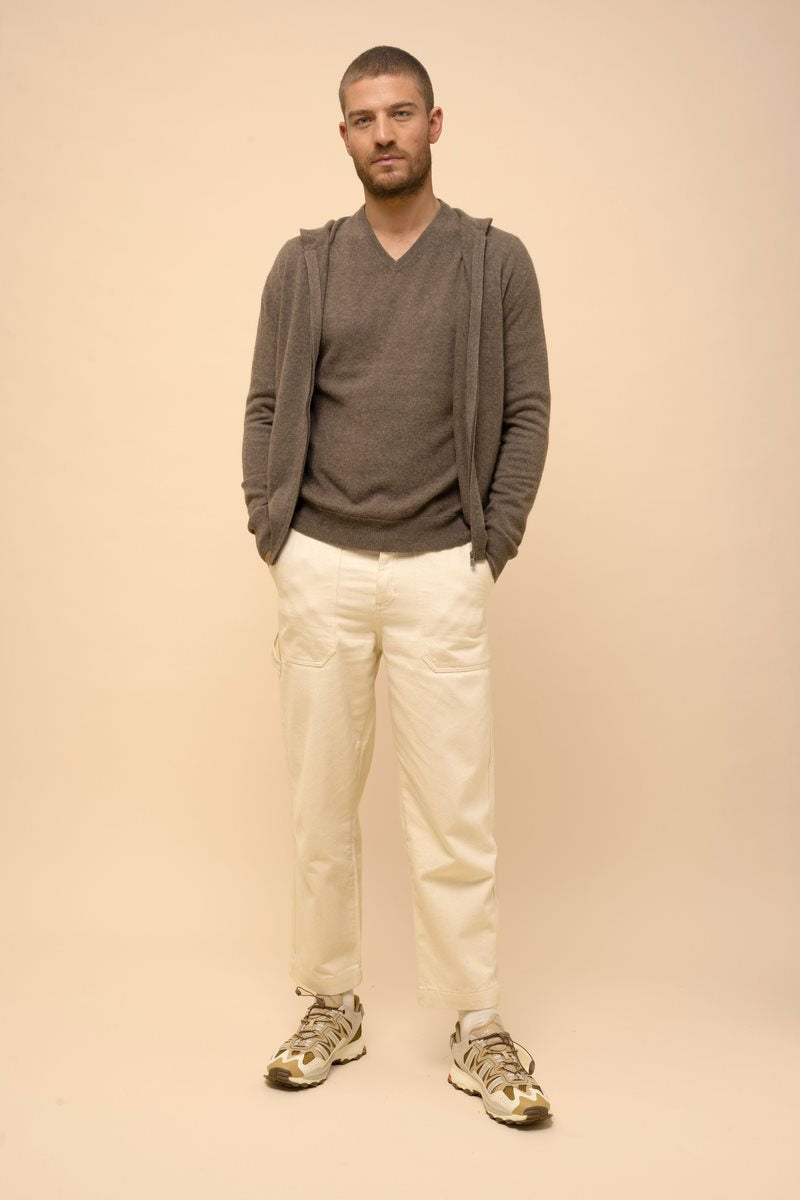 Zip-Up Hooded Cardigan - Elliot - Mottled Taupe