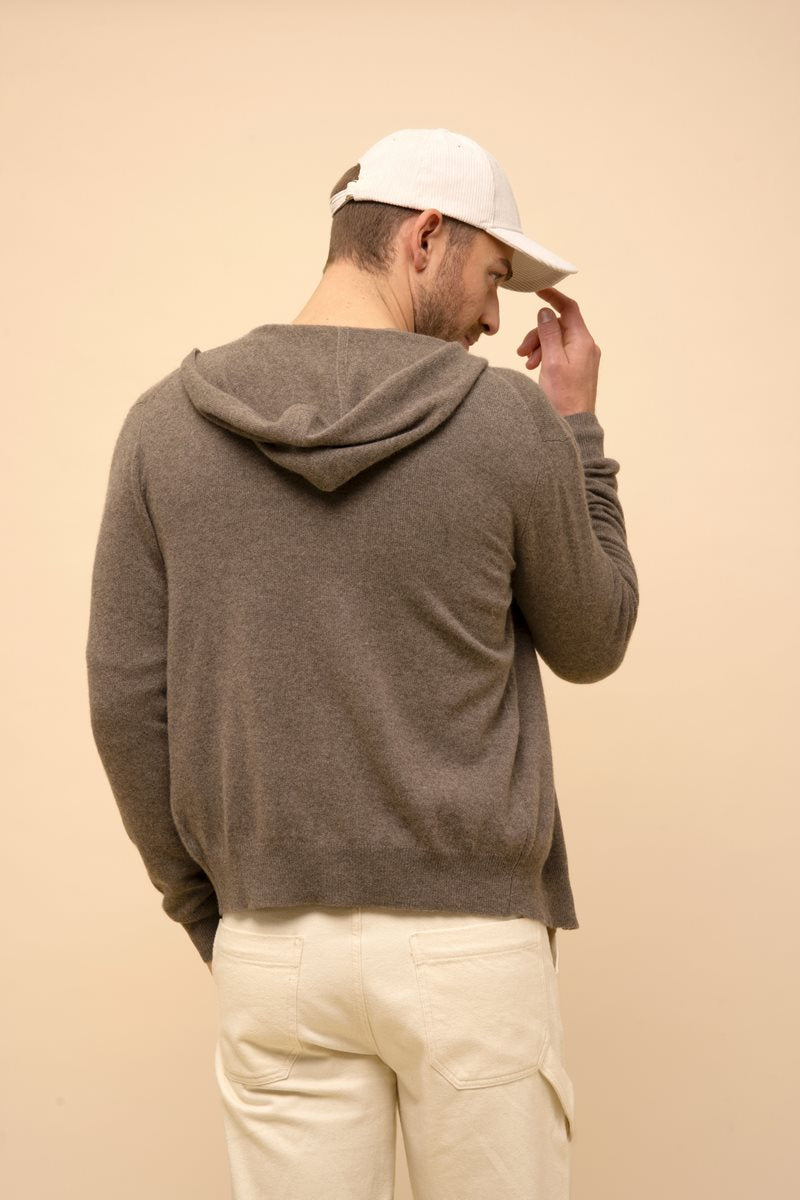 Zip-Up Hooded Cardigan - Elliot - Mottled Taupe