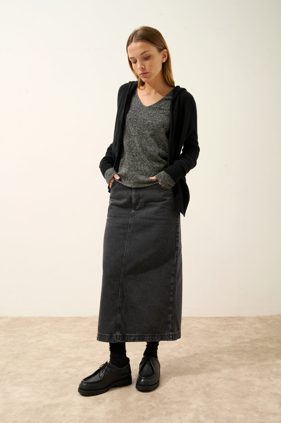 Zipped Hooded Cardigan - Debbie - Black