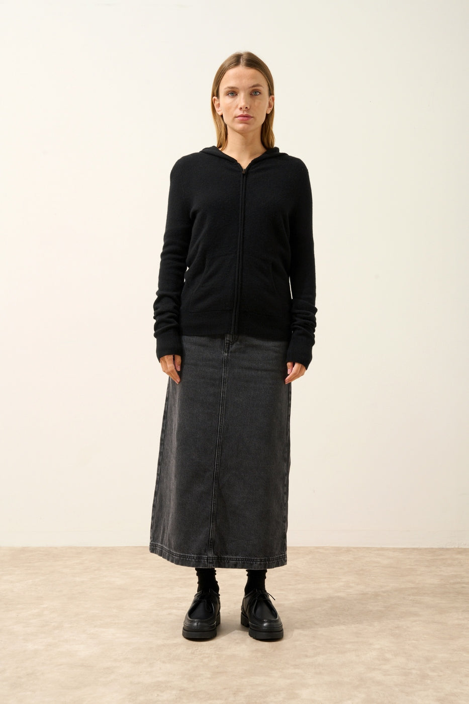 Zipped Hooded Cardigan - Debbie - Black