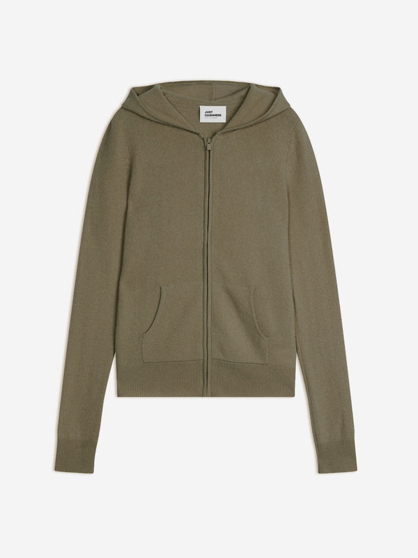 Hooded Zip-Up Cardigan - Debbie - Army