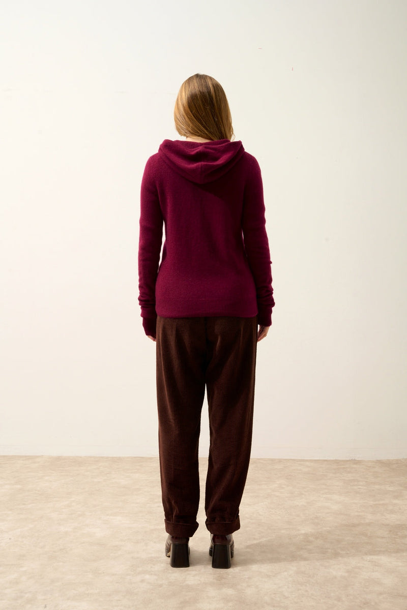 Zipped Hooded Vest - Debbie - Burgundy