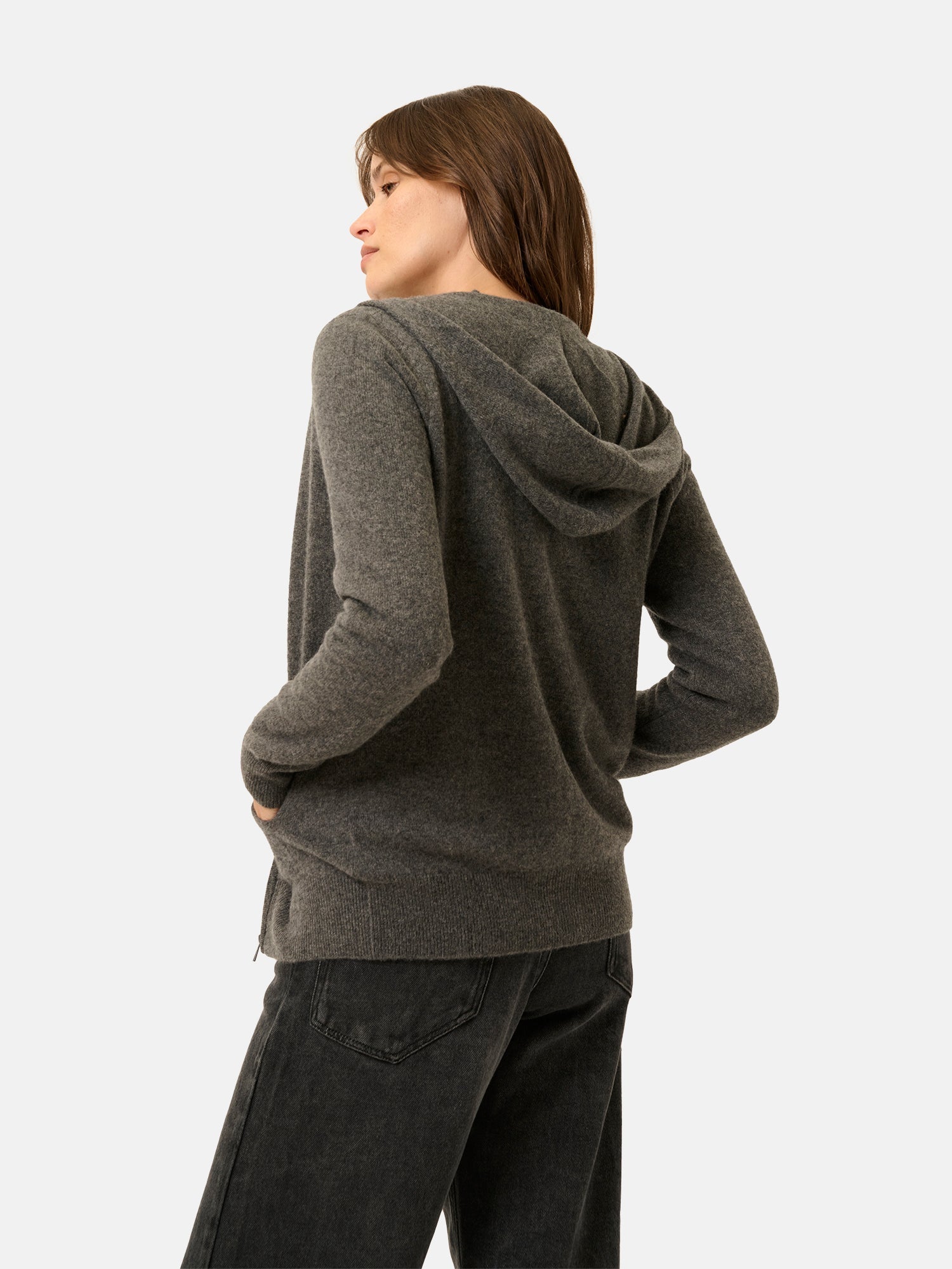 Zip-Up Hooded Cardigan - Debbie - Heathered Anthracite