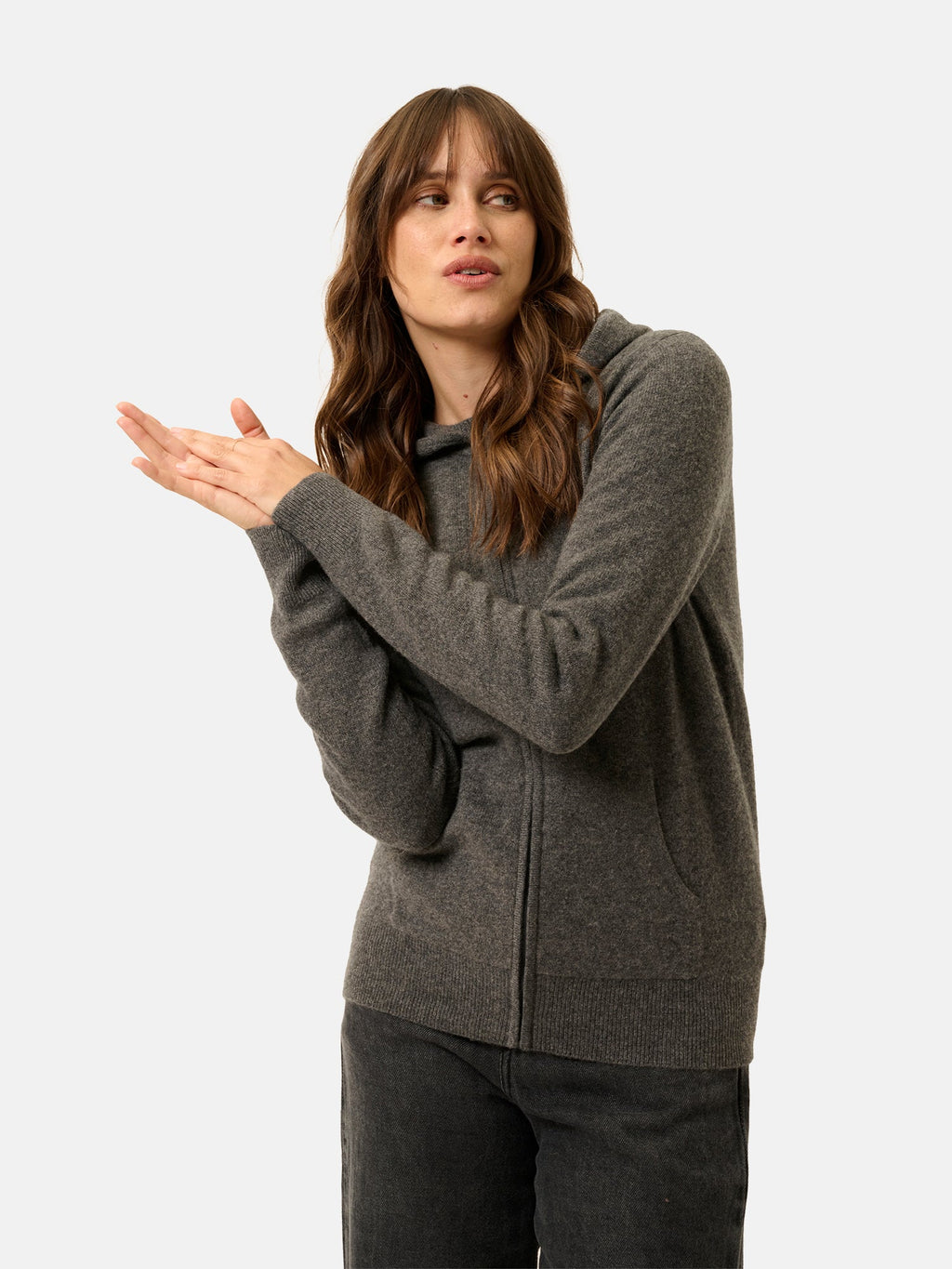 Zip-Up Hooded Cardigan - Debbie - Heathered Anthracite